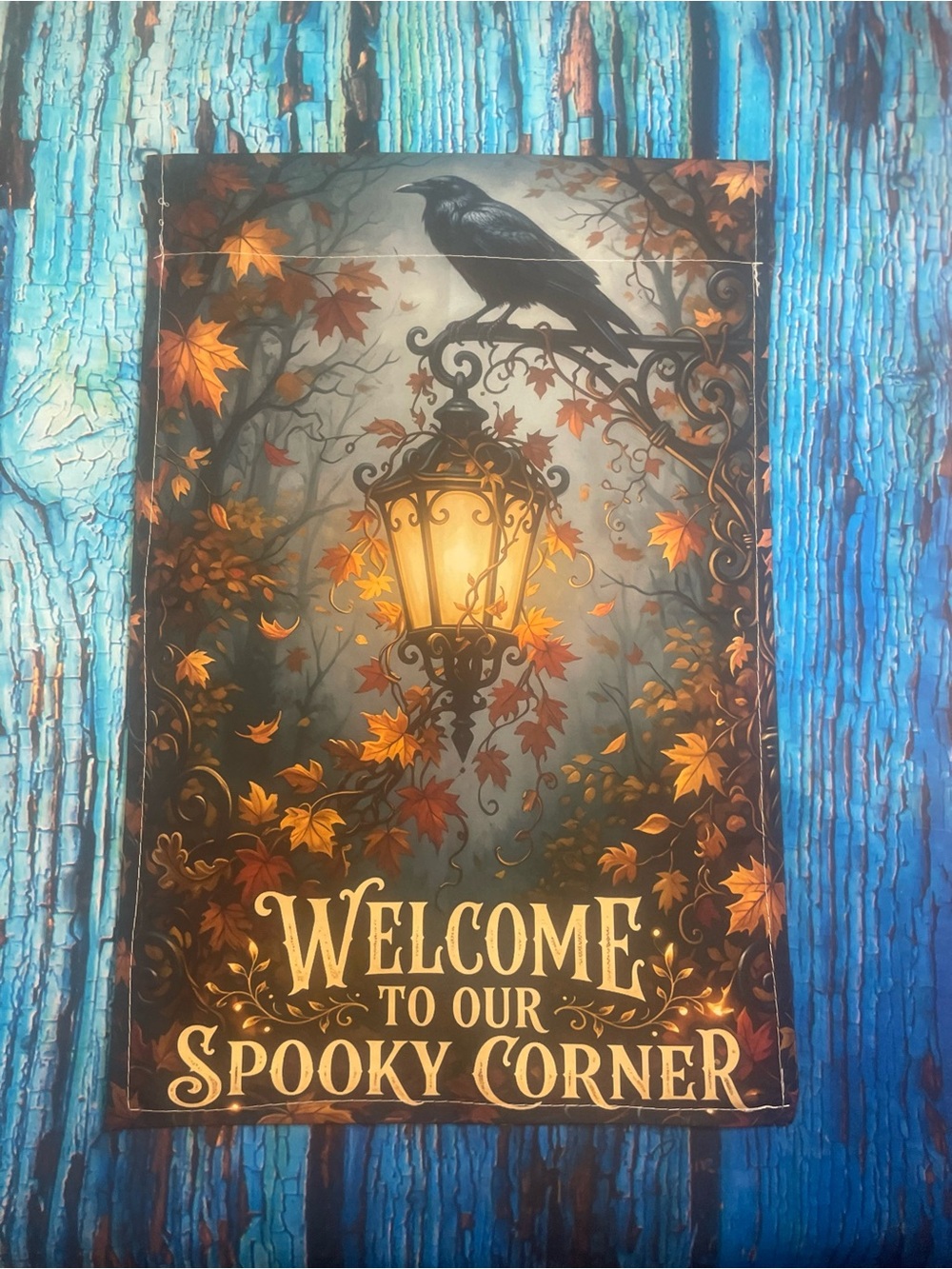 Welcome to Our Spooky Corner Autumn Garden Flag